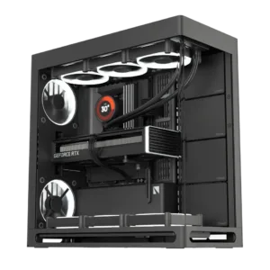 HAVN HS 420 Dual-Chamber Mid Tower ATX PC Case – Black | Hybrid Airflow Design, 11x 140mm Fan Mounts, Triple 420mm Radiator Support, SimpliCable Routing, Tempered Glass, PWM Hub Included