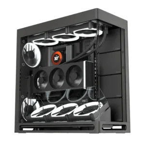 HAVN HS 420 Vertical GPU Kit – Dual-Chamber Mid Tower ATX PC Case – Black | Hybrid Airflow Design, 11x 140mm Fan Mounts, Triple 420mm Radiator Support, SimpliCable Routing, Tempered Glass, PWM Hub Included
