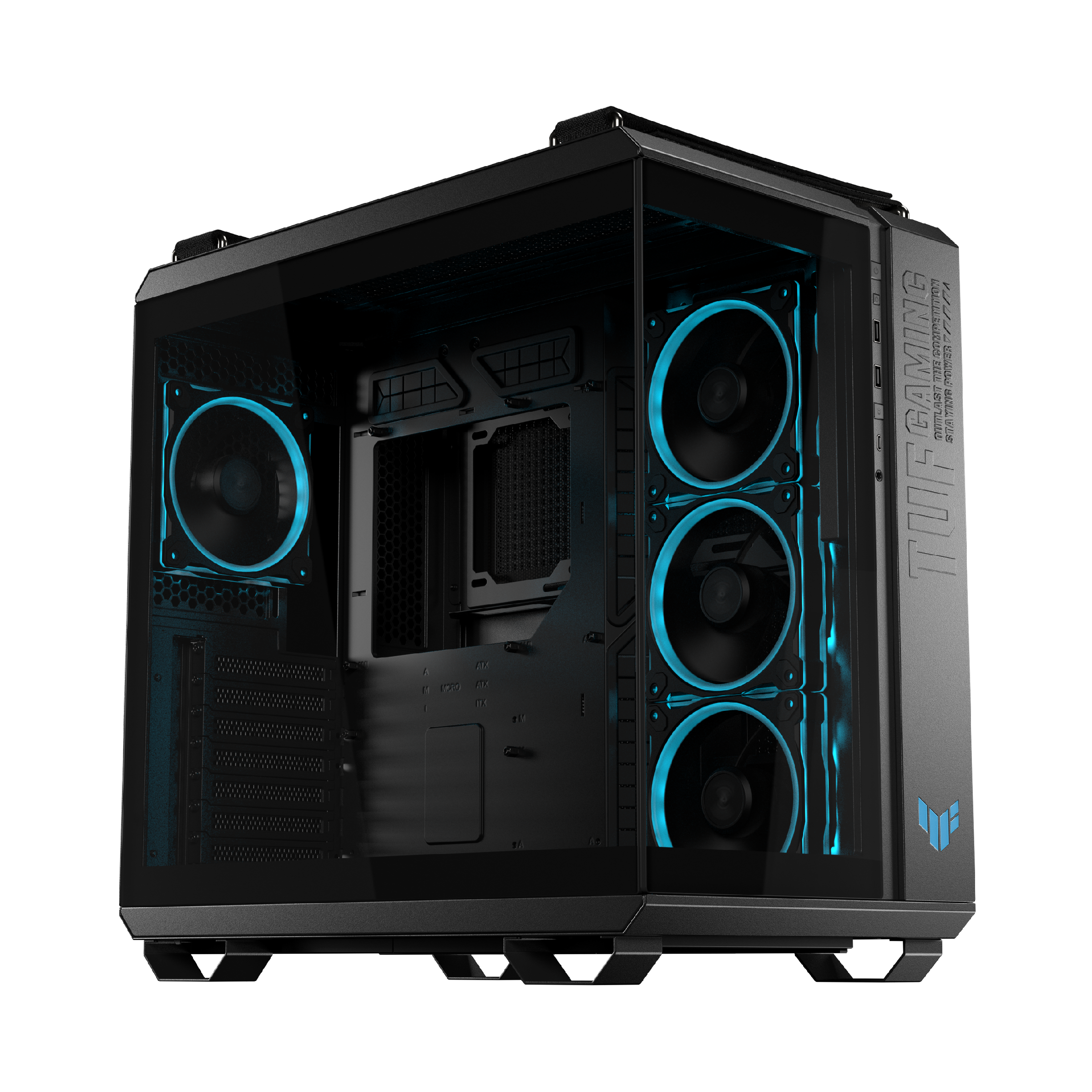 ASUS TUF Gaming GT502 Horizon ARGB – Dual-Chamber Mid-Tower Case with Panoramic Glass, USB-C Gen 2x2, Pre-Installed ARGB Fans & Fan Hub, 400mm GPU Clearance, and Triple Radiator Support Black/White